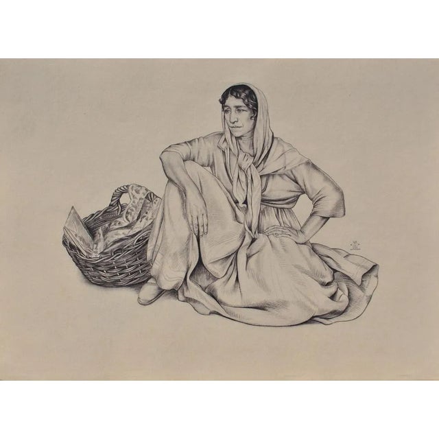 Walter Sauer, Seated Gypsy Woman, Signed Engraving For Sale