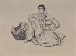 Walter Sauer, Seated Gypsy Woman, Signed Engraving