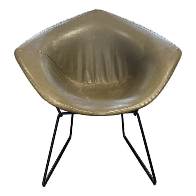 Mid Century Modern Original Vintage Knoll Diamond Chair by Harry Bertoia With Olive Leather Cover For Sale