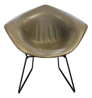 Mid Century Modern Original Vintage Knoll Diamond Chair by Harry Bertoia With Olive Leather Cover