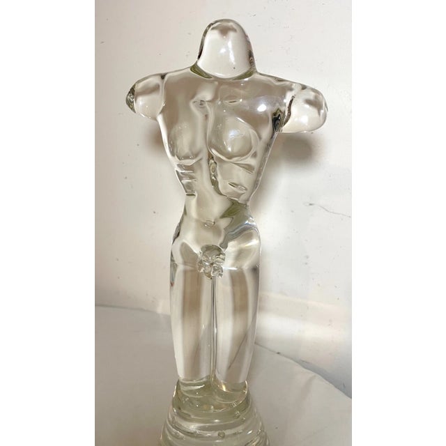 1990s Large Luigi Moro Hand Blown Clear Glass Nude Man Torso Bust Sculpture Statue Art For Sale - Image 14 of 15