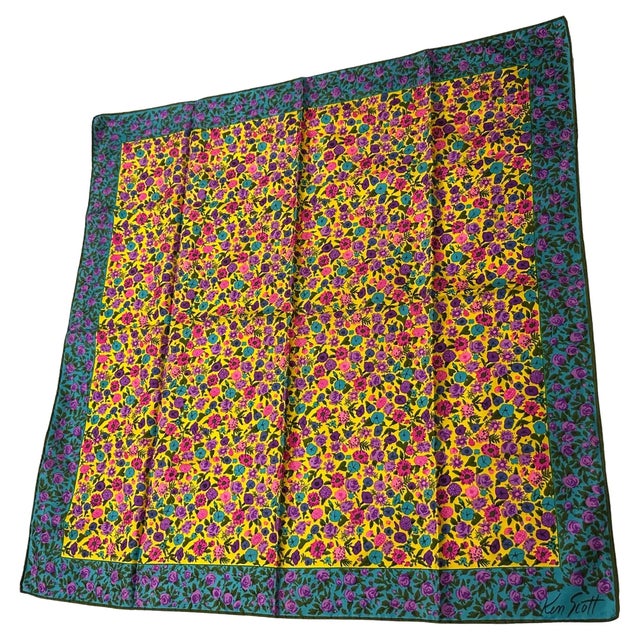 Textile A 1980s Floral Print Silk Scarf by Ken Scott For Sale - Image 7 of 11