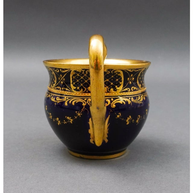 Meissen Porcelain Vintage Meissen Cobalt Blue Gold Hand Painted Couple Porcelain Tea Cup For Sale - Image 4 of 8