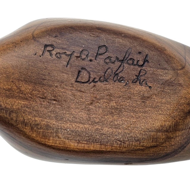 Roy A. Parfait Hand-Carved Duck Sculpture Signed Folk Art Wood Carving For Sale - Image 12 of 12