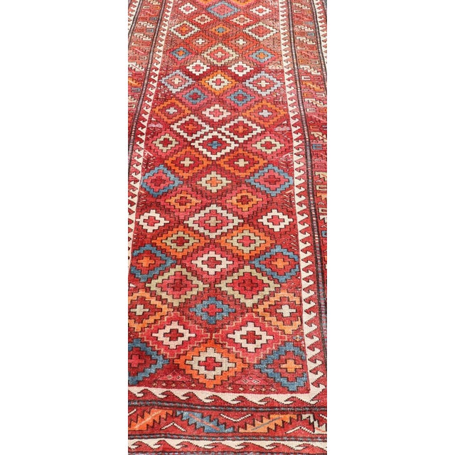 Early 20th Century Antique Persian Fine Weave Hamadan Gallery Rug in Multi Colors in Tribal Design For Sale - Image 5 of 10