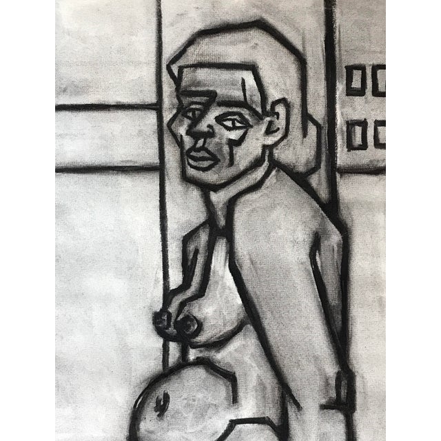 John Bowers Cubist Nude in Studio 1940s Charcoal on Paper 19"x 24.75", unframed housed in a black mat Signed on left side...