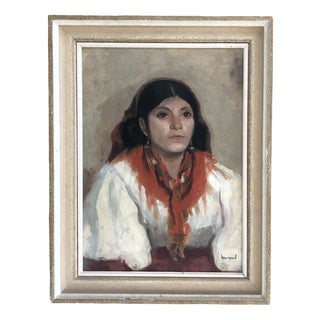 Edouard Morerod, Jeune Fille Espagnole au Foulard, Oil on Cardboard, Framed For Sale