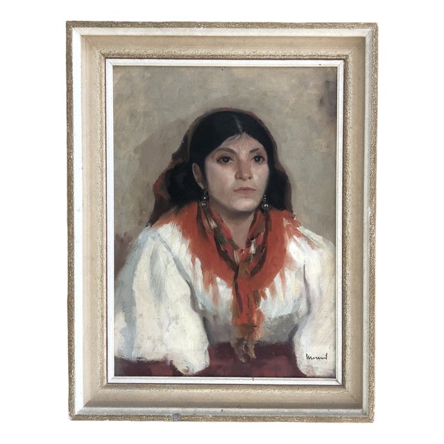 Edouard Morerod, Jeune Fille Espagnole au Foulard, Oil on Cardboard, Framed For Sale