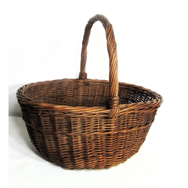 Vintage Rustic Wicker Gathering Basket With Handle For Sale - Image 11 of 14