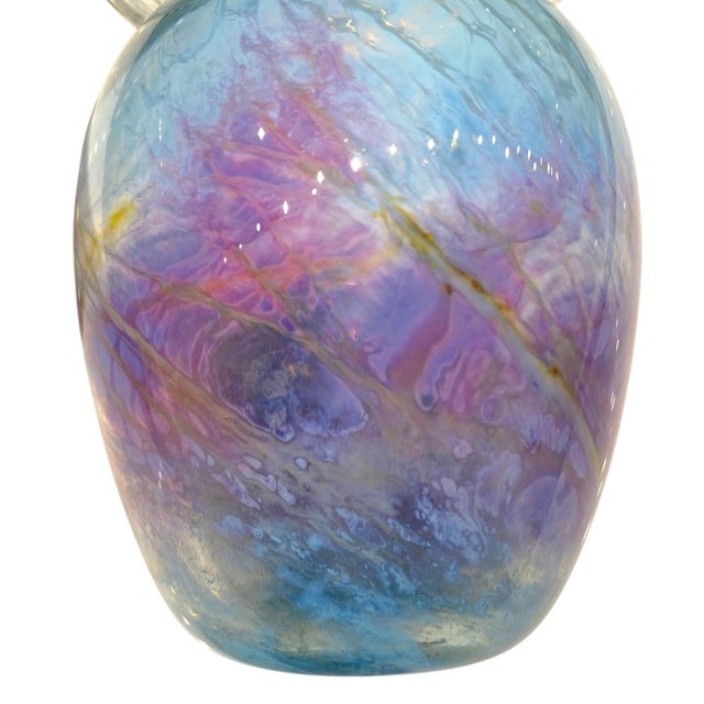 Michael Nourot Signed Art Glass Vase, Blue and Purple Swirl For Sale - Image 15 of 15