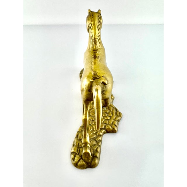 Metal Mid-Century Solid Brass Galloping Horse Figurine on Textured Base For Sale - Image 7 of 8