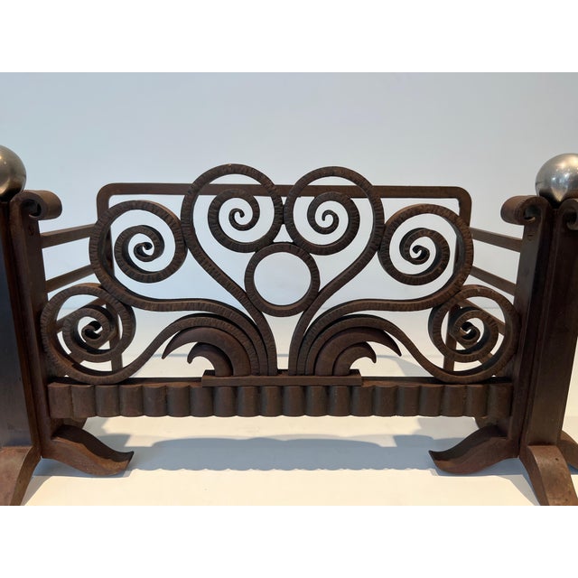 Baskets or andirons in wrought and hammered iron and chrome For Sale - Image 4 of 12