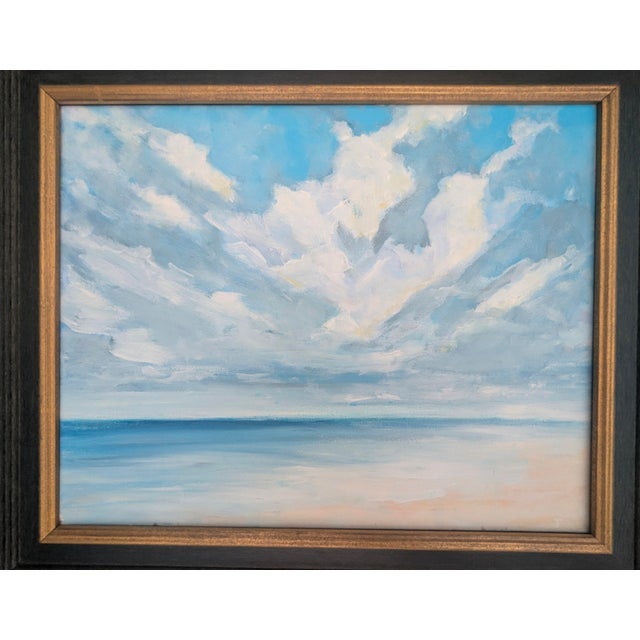 Textile Original Expressionist Seascape Ocean Coastal Dyptich Paintings- A Pair For Sale - Image 7 of 16