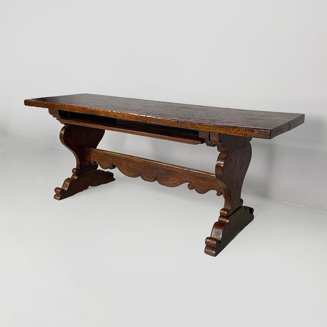 Wood Antique Italian Wooden Refectory Dining Table, 1700s For Sale - Image 7 of 18