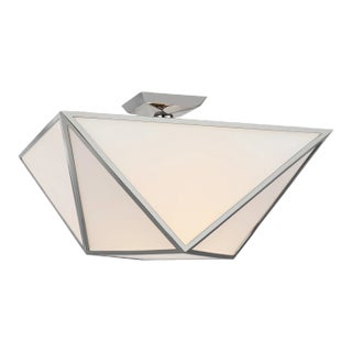 Julie Neill for Visual Comfort Signature Lorino Large Semi-Flush Mount in Polished Nickel with White Glass For Sale
