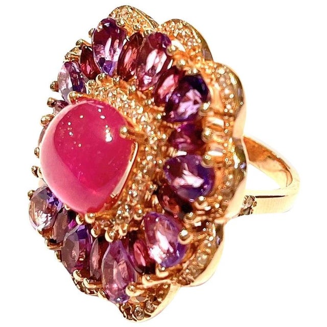 Bochic "Flamenco" Vintage Ruby & Multi Color Gems Cocktail Ring 18K Gold & Silver For Sale - Image 9 of 18