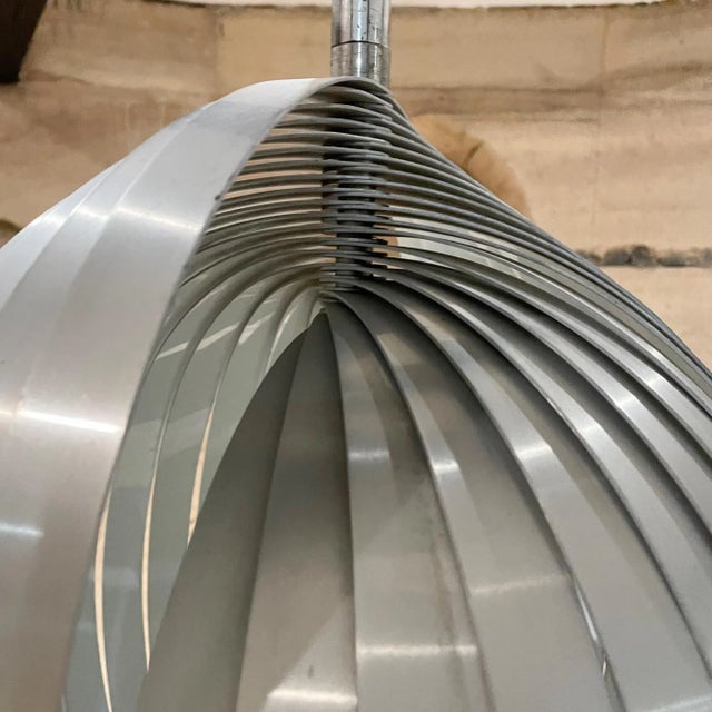 Metal 1970s Moon Pendant Lamp by Henri Mathieu in Brushed Aluminum For Sale - Image 7 of 14
