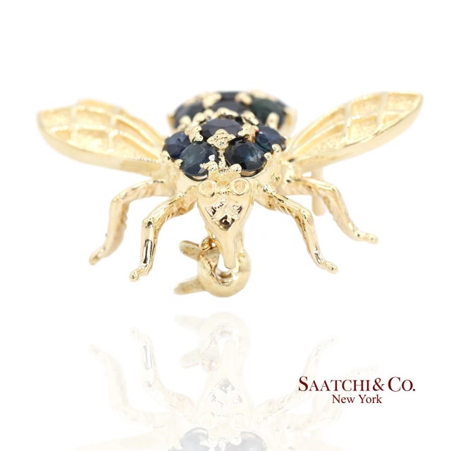 14k (585) Yellow Gold Natural Sapphire Bee Shape Brooch/Pin For Sale In New York - Image 6 of 11