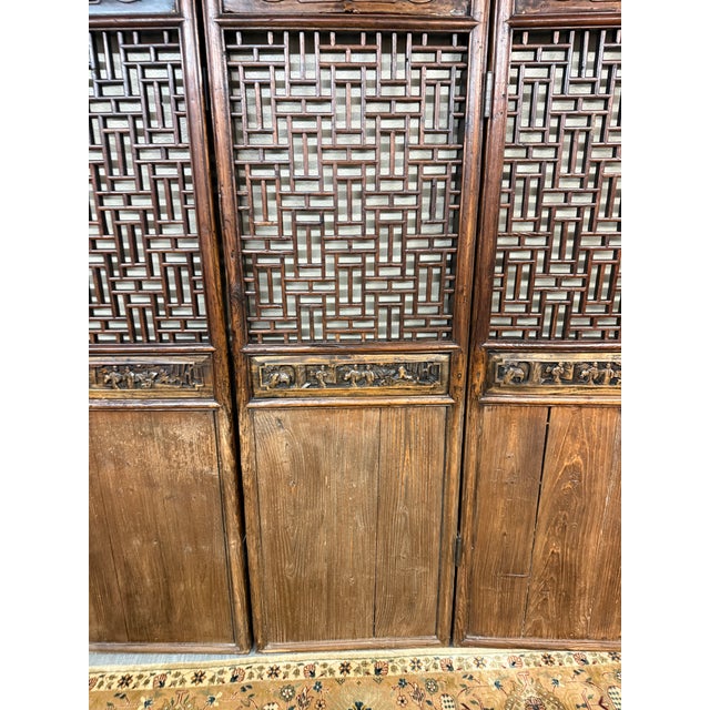 Early 20th Century Chinese Carved Wood Folding Screen, Antique For Sale - Image 5 of 12