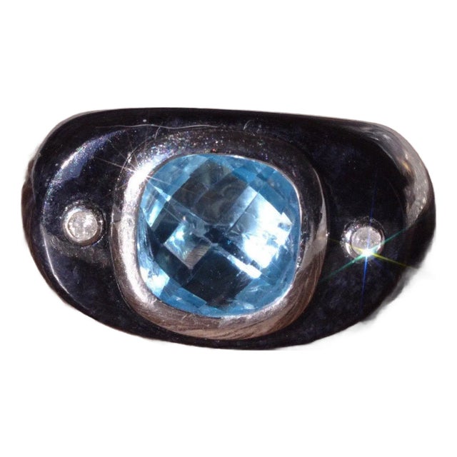 The Saratoga: Interesting Hardstone Ring with Blue Topaz & Diamonds For Sale