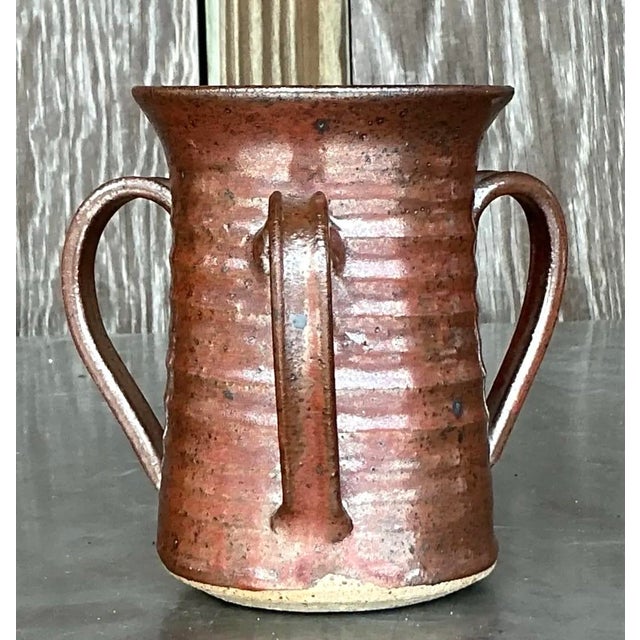Late 20th Century Vintage Boho 3 Handle Studio Pottery Vase For Sale - Image 5 of 12