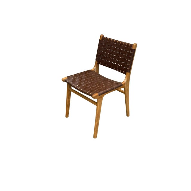 Not Yet Made - Made To Order Pair Teak Wood Framed Chairs, With Woven Leather Seat For Sale - Image 5 of 5