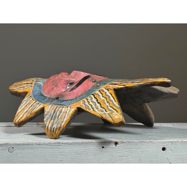 Wood Antique Polychrome Anthropomorphic Mexican Folk Art Sun Mask W/ Sunburst Motif For Sale - Image 7 of 7