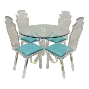 Late 20th Century Vintage Lucite Acrylic Mid Century Sculptural Dining Table & 4 Chairs - 5 Pc Set
