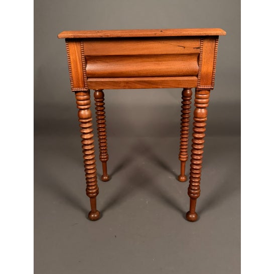 Victorian Antique American Victorian Solid Walnut Sewing Table With Turned Legs & Lift-Top Storage, Late 19th Century For Sale - Image 3 of 10
