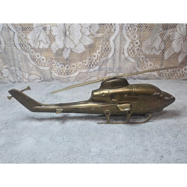 Mid-Century Modern Brutalist Style Solid Brass Military Helicopter Sculptures For Sale - Image 4 of 12