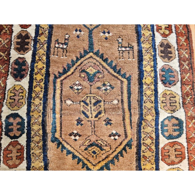 Antique 19th C. Persian Kurdish Tribal Runner Rug, Hand-Knotted Wool, Geometric Pattern, 3x10, Camelhair & Ivory For Sale - Image 15 of 15