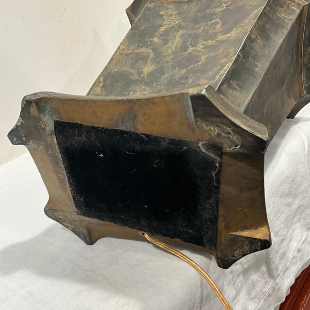 1940s Pagoda Metal Earthy Color Faux Painted Lamp For Sale In New York - Image 6 of 10