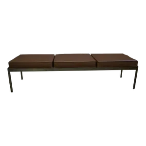 Mid-Century Bench With Chrome Base and Vinyl Cushions by Steelcase