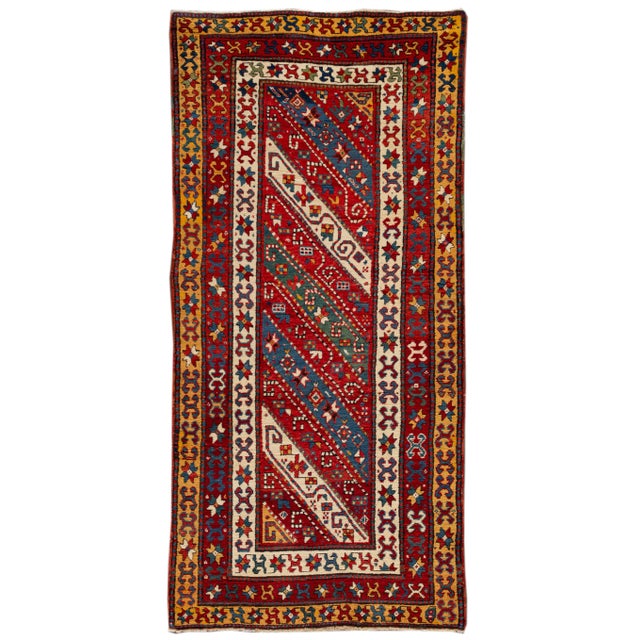Textile Antique Caucasian Kazak Handmade Gallery Wool Rug With Allover Multicolor Motif For Sale - Image 7 of 7
