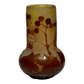 Rare Antique Art Nouveau Galle Cameo Glass Acid Etched Vase For Sale