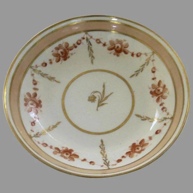 Peach English Porcelain Saucer Dish with Apricot and Gilt Border c 1810 For Sale - Image 8 of 8