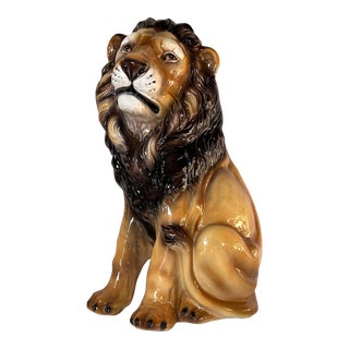 Vintage Ceramic Lion Sculpture, Handmade in Italy For Sale