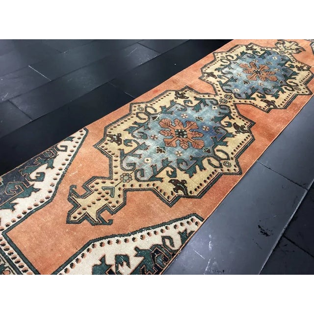Size is; 11′.3″ ft x 3′.1″ ft, 343 x 95 cm Turkish Anatolian Hallway Runner Rug Style: Handknotted rug, Condition of the...