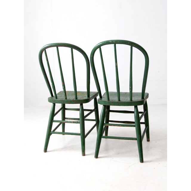 Green Antique Green Farmhouse Windsor Chairs Pair For Sale - Image 8 of 11