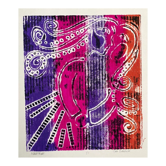 1980s Tina Blakeslee Surreal Embossed Monoprint For Sale