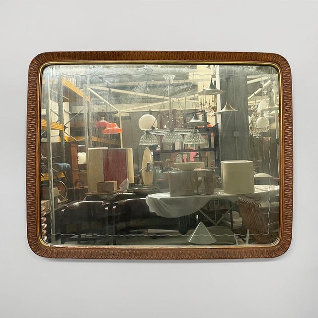 Italian mid-century modern wall mirror in wooden frame for Brusotti, 1940s Rectangular wall mirror with generously rounded...