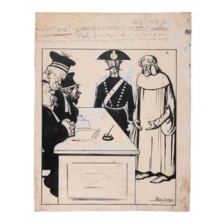 Gabriele Galantara, The Poet and the Court, 1904, China Ink and Watercolor For Sale