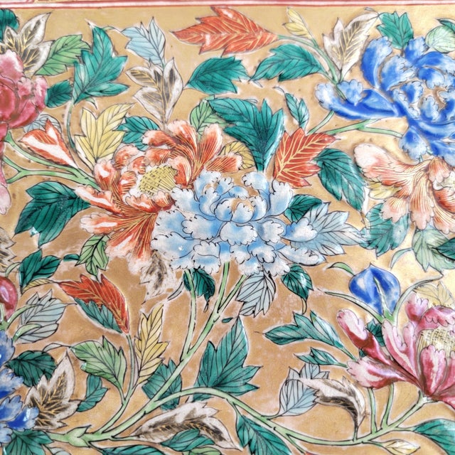 Meiji Rectangular Kutani Platter with Gilt Kinrande and Moriage Peonies For Sale - Image 14 of 16