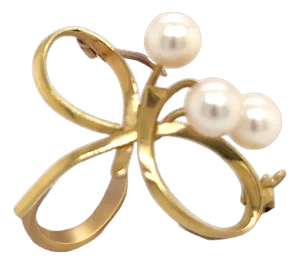1990s Mikimoto Estate Akoya Pearl Brooch Pin 14k Gold