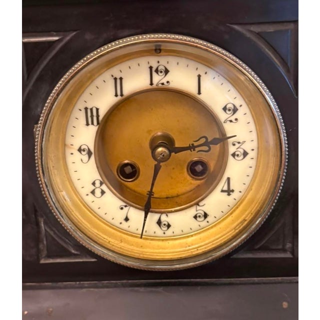 Antique French Architectural Mantel Clock in Black Marble and Gilt Brass, 1880 For Sale - Image 4 of 13