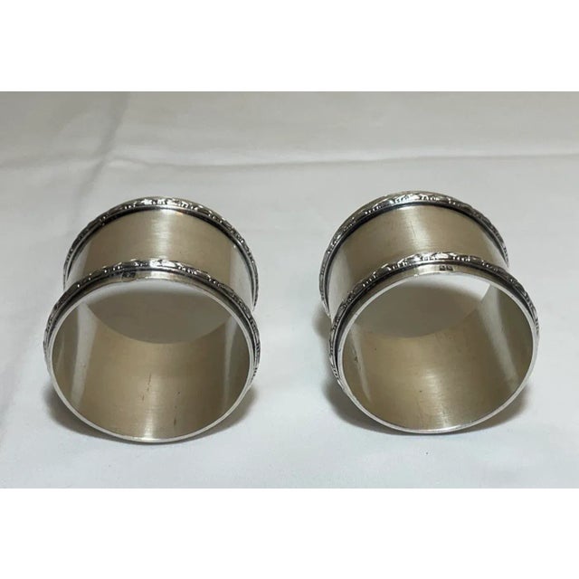 Pair of Antique French Hallmarked Silverplate Napkin Rings Raised Foliate Bands For Sale - Image 4 of 8
