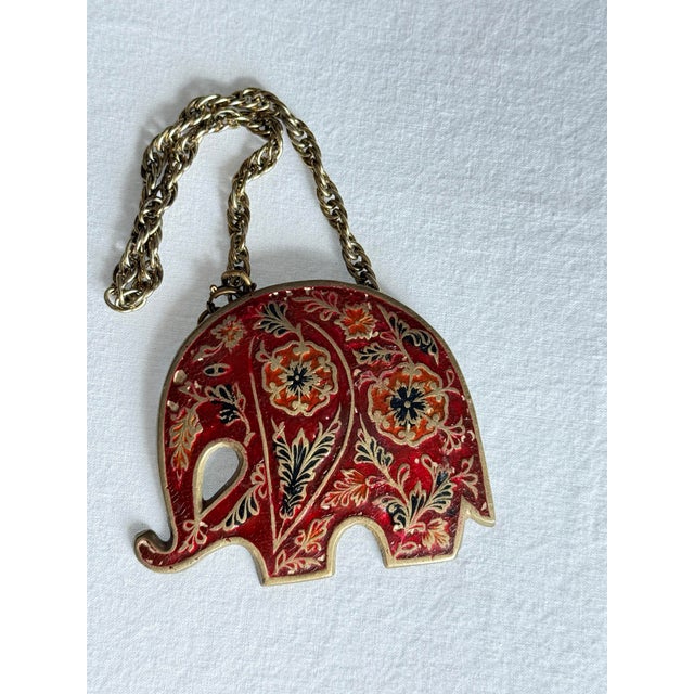 Indian Vintage 1970s Red Enameled Brass Elephant Charm For Sale - Image 3 of 7