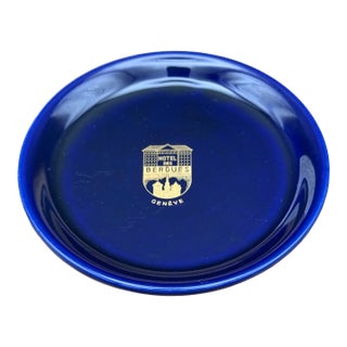 Vintage Hotel Des Bergues Geneva Switzerland Cobalt Blue Catchall Vide Poche For Sale
