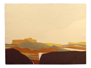 1980s Clare Romano "Canyon Morning" Hand Signed Collagraph Etching Southwestern Landscape