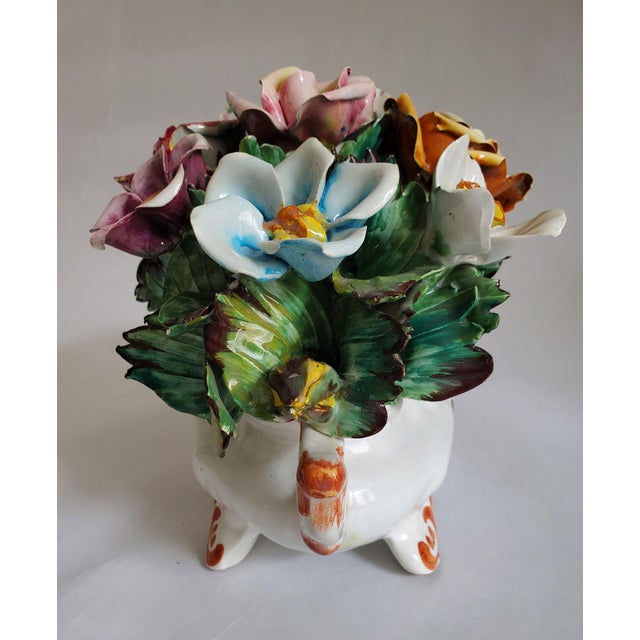 1950s Capodimonte Style Mid- Century Floral Basket Centerpiece For Sale - Image 5 of 13